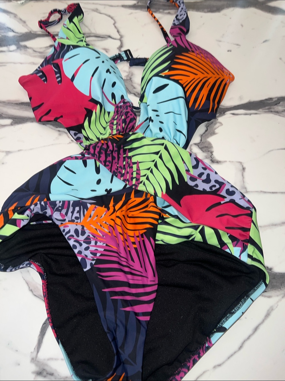 Bar III Multicolor Tropical Leaf One-Piece Swimsuit
